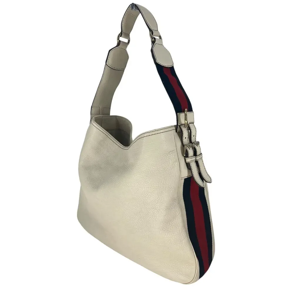 Gucci Vintage Web Leather Heritage Hobo Bag White Shoulder Bag - Picture 4 of 16